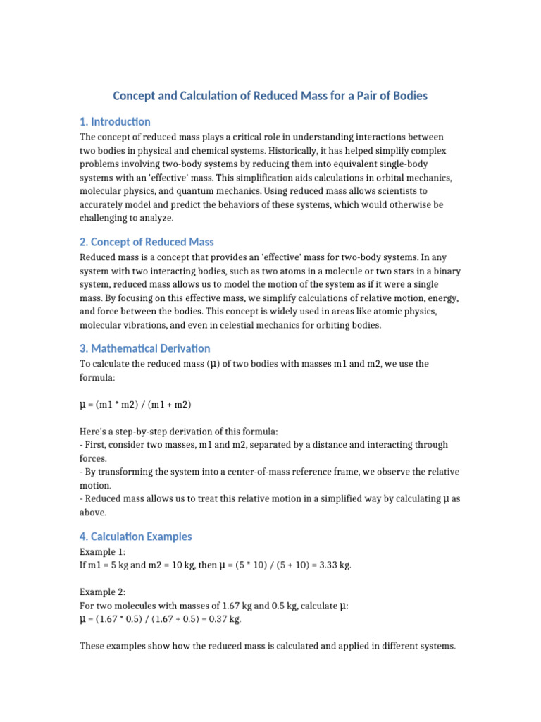 Understanding Reduced Mass in Physics | PDF | Molecules | Mass