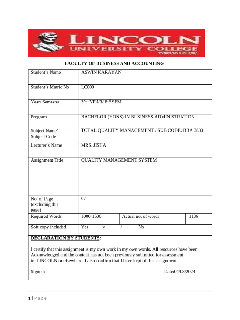 Total Quality Management | PDF | Quality Management System | Quality ...