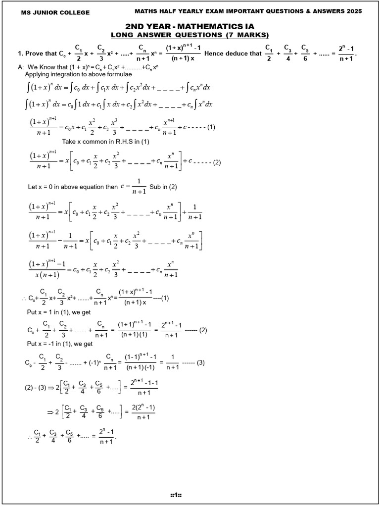 Important Maths Questions & Answers 2025 | PDF | Variance | Probability