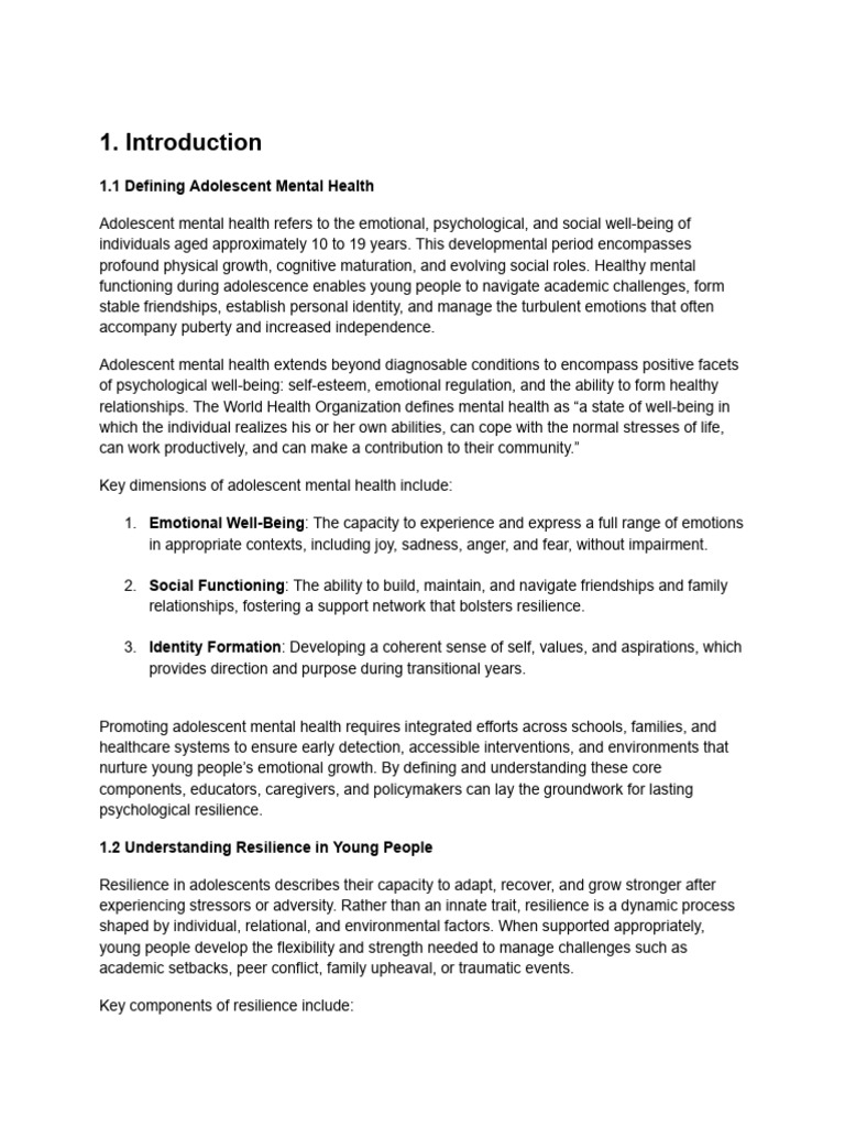 Mental Health and Resilience in Youth Breaking The Silence | PDF ...