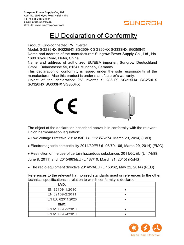 Sungrow PV Inverter EU Compliance Declaration | PDF | European Union ...