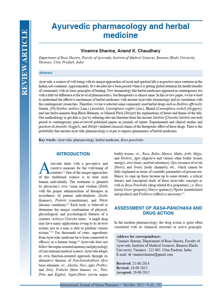 Ayurvedic Pharmacology and Herbal Medicine | PDF | Ayurveda | Pharmacology