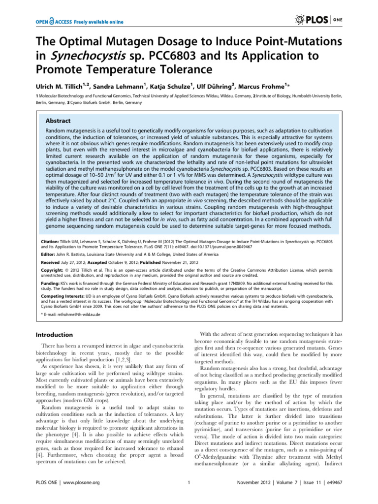 The Optimal Mutagen Dosage to Induce Point-Mutations | PDF ...