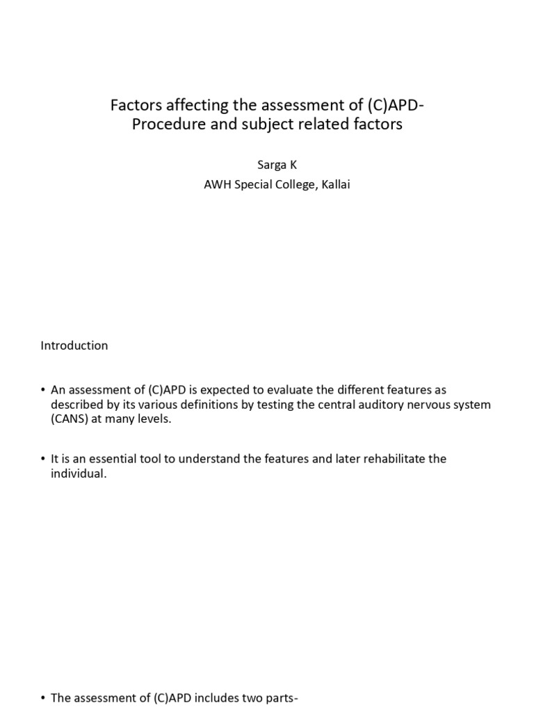 Factors Influencing (C)APD Assessment | PDF | Neuroscience | Cognitive ...