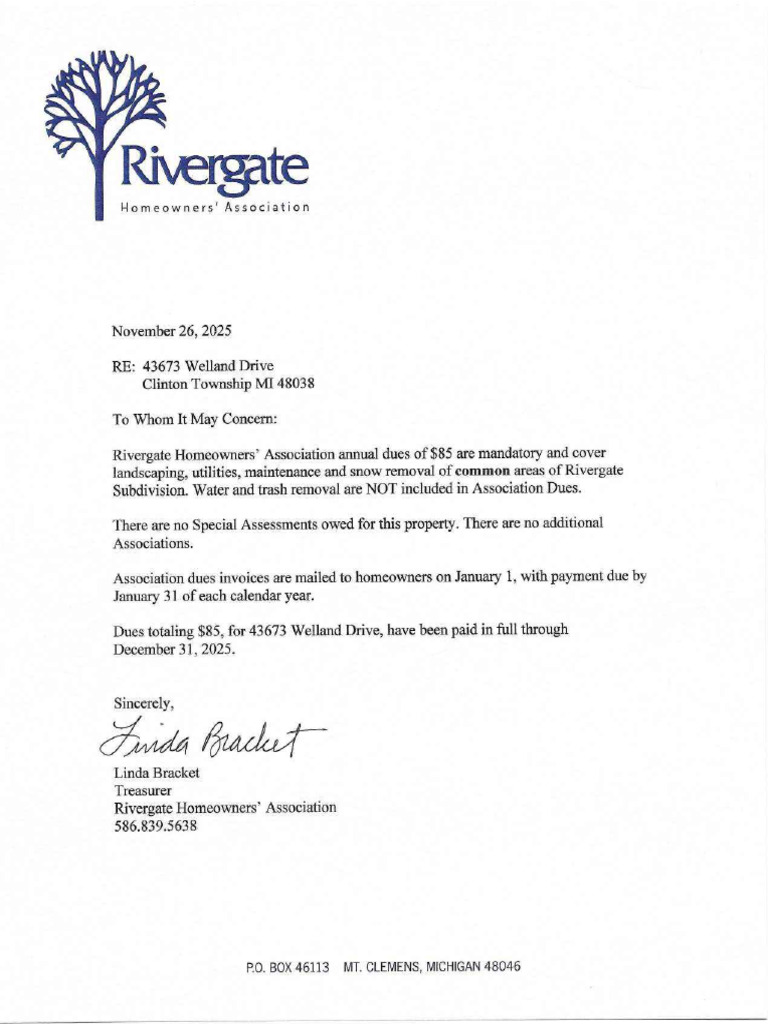 Rivergate HOA Dues Information 2025 | PDF
