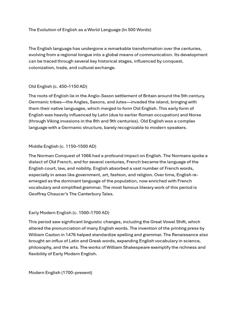 Evolution of English as a Global Language | PDF | English Language ...