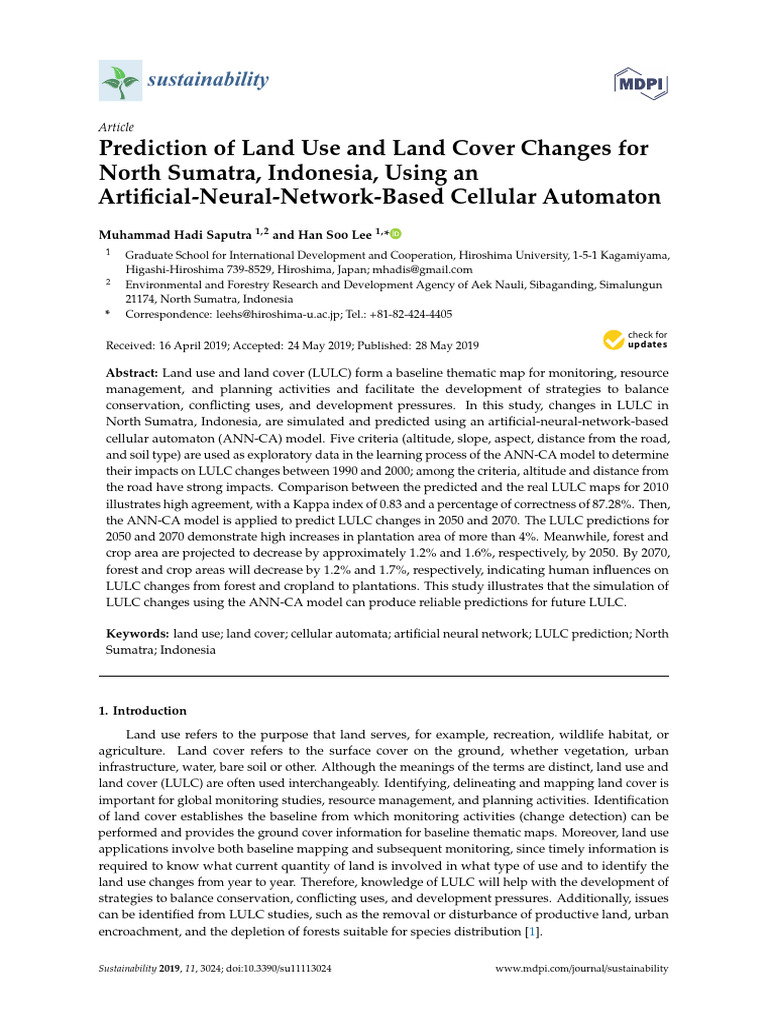 Prediction of Land Use and Land Cover Changes for North Sumatra ...