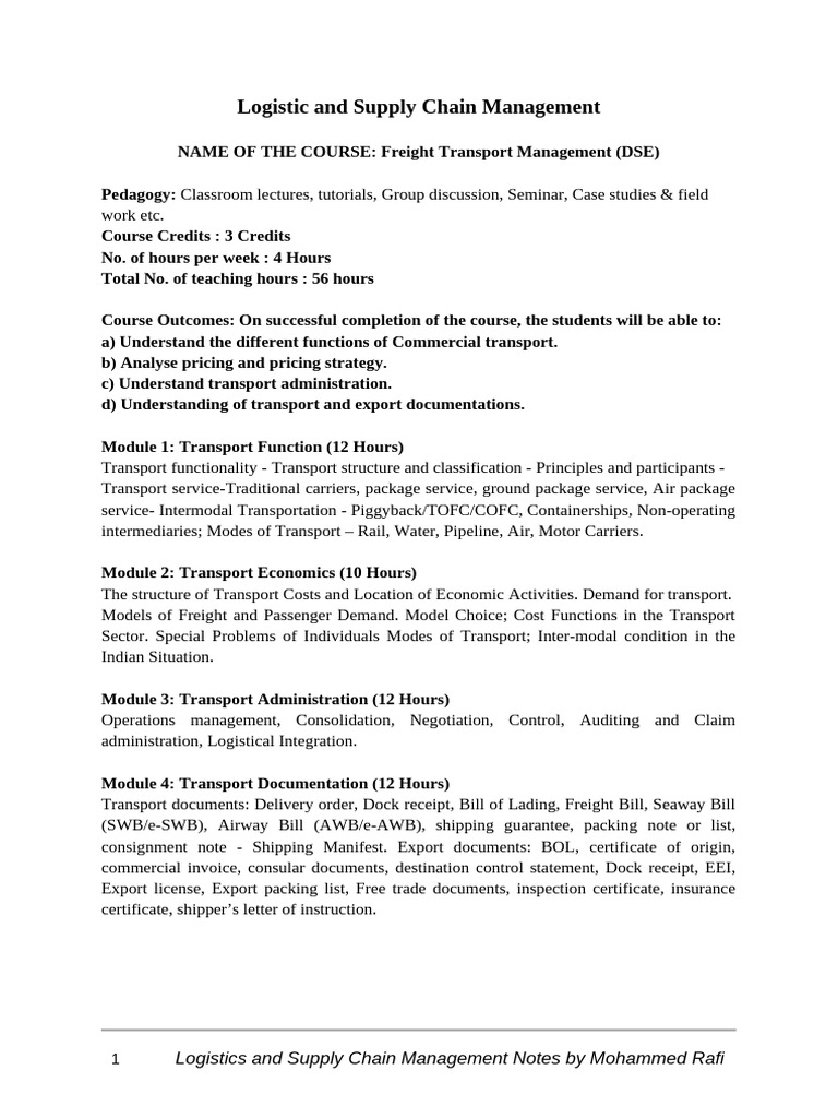 Freight Transport Management Course Overview | PDF | Intermodal Freight ...