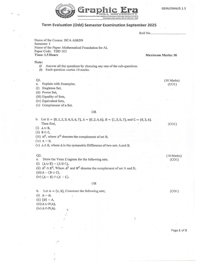 BCA AI&DS Math Exam Guide 2025 | PDF | Function (Mathematics ...