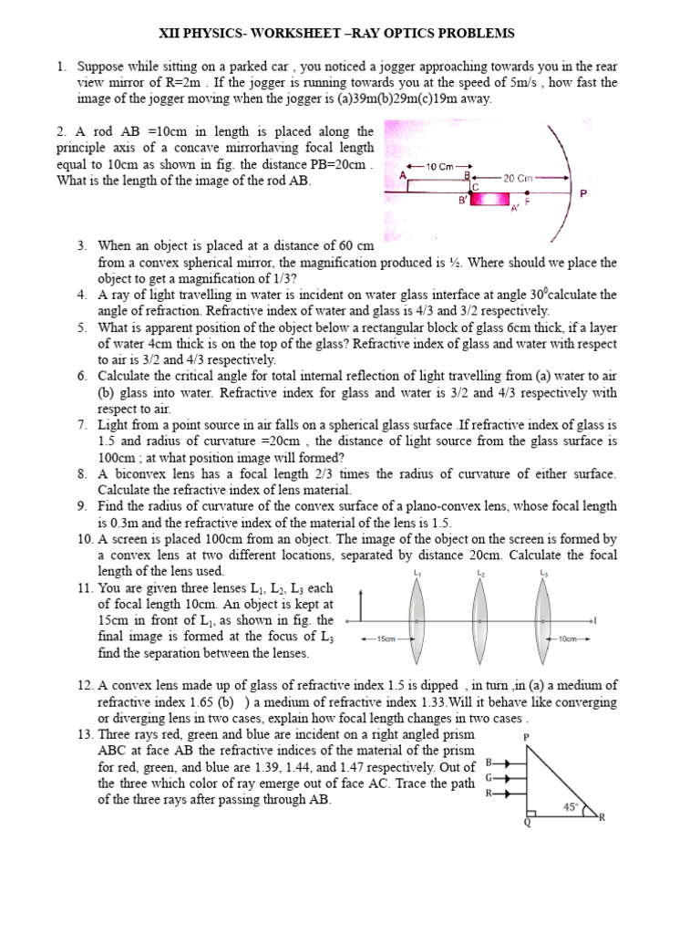 Ray Optics Problems Worksheet | PDF | Refraction | Electromagnetic Spectrum