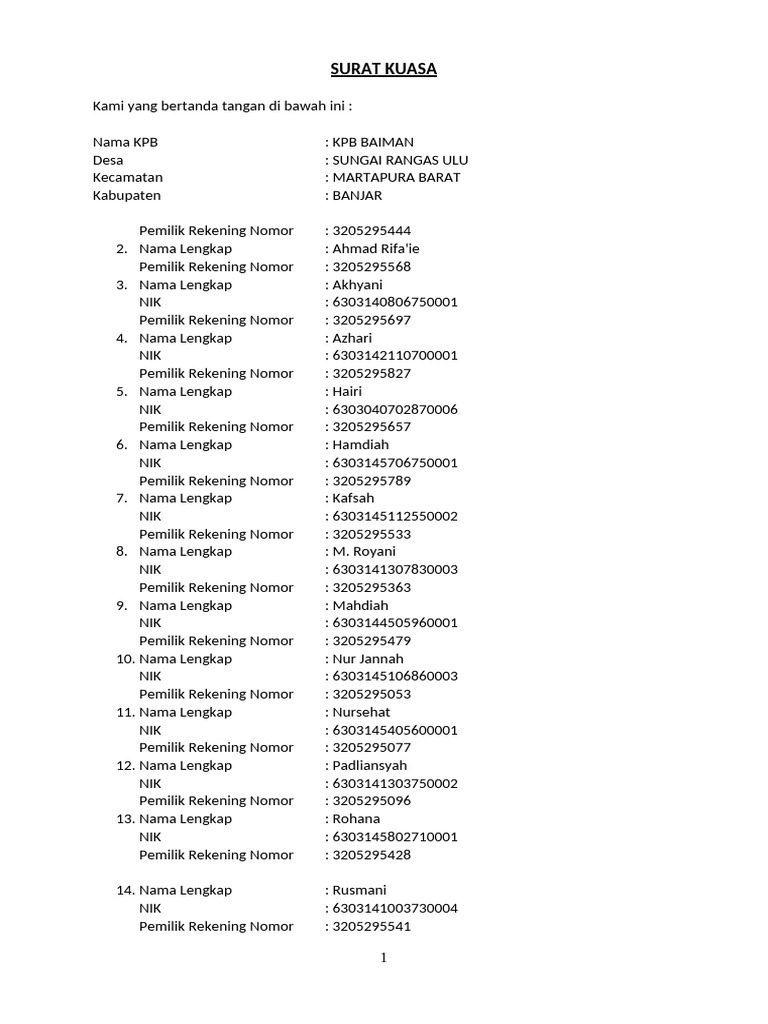 Surat Kuasa Sungai Rangas Ulu Gabung Ayu | PDF