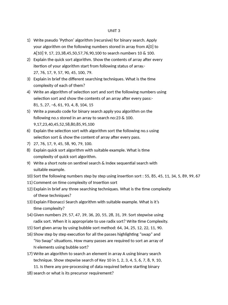 Algorithms for Searching and Sorting Techniques | PDF | Queue (Abstract ...