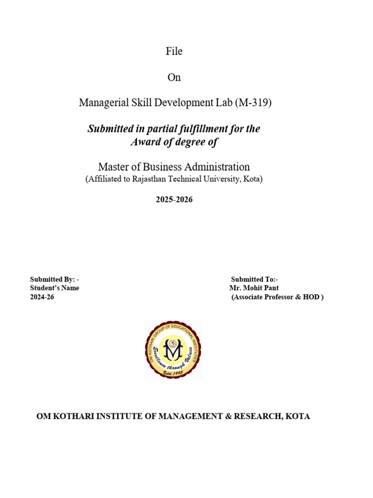 Managerial Skill Development Lab Report | PDF