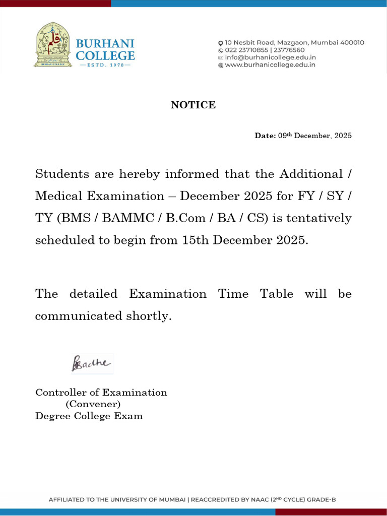 Additional Exam Notice Dec - 2025 | PDF