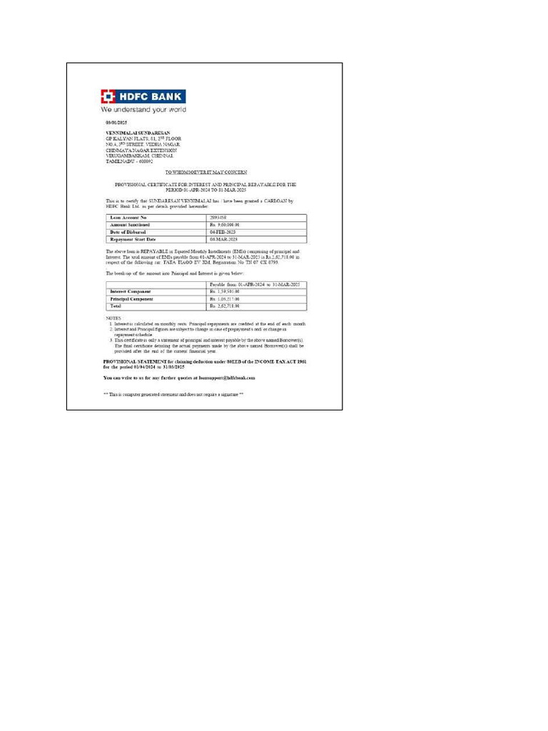 EV Car Loan Proof Example | PDF