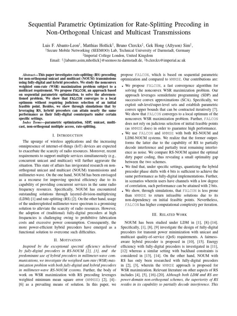 Sequential Parametric Optimization for Rate-Splitting Precoding in Non ...