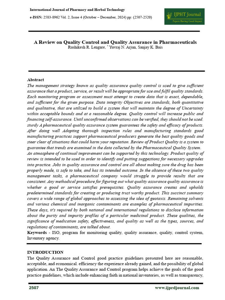 Quality Control in Pharmaceuticals Review | PDF | Verification And ...
