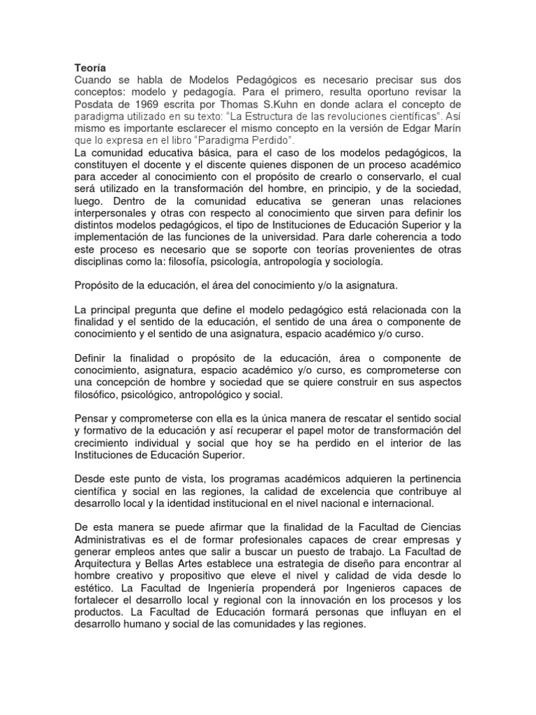 Modelos Pedagógicos en Educación Superior | PDF | Paradigma | Aprendizaje