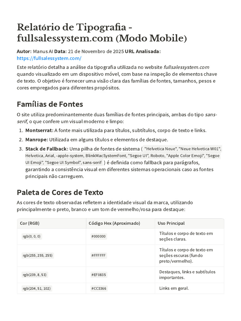 Análise de Tipografia Mobile do Site | PDF | Cor | Modelo de cores RGB