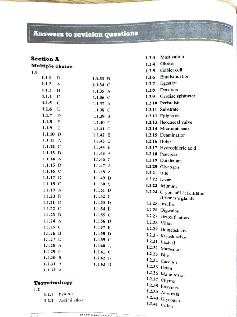 Revision Answers for Life Sciences Exam | PDF | Digestion | Small Intestine