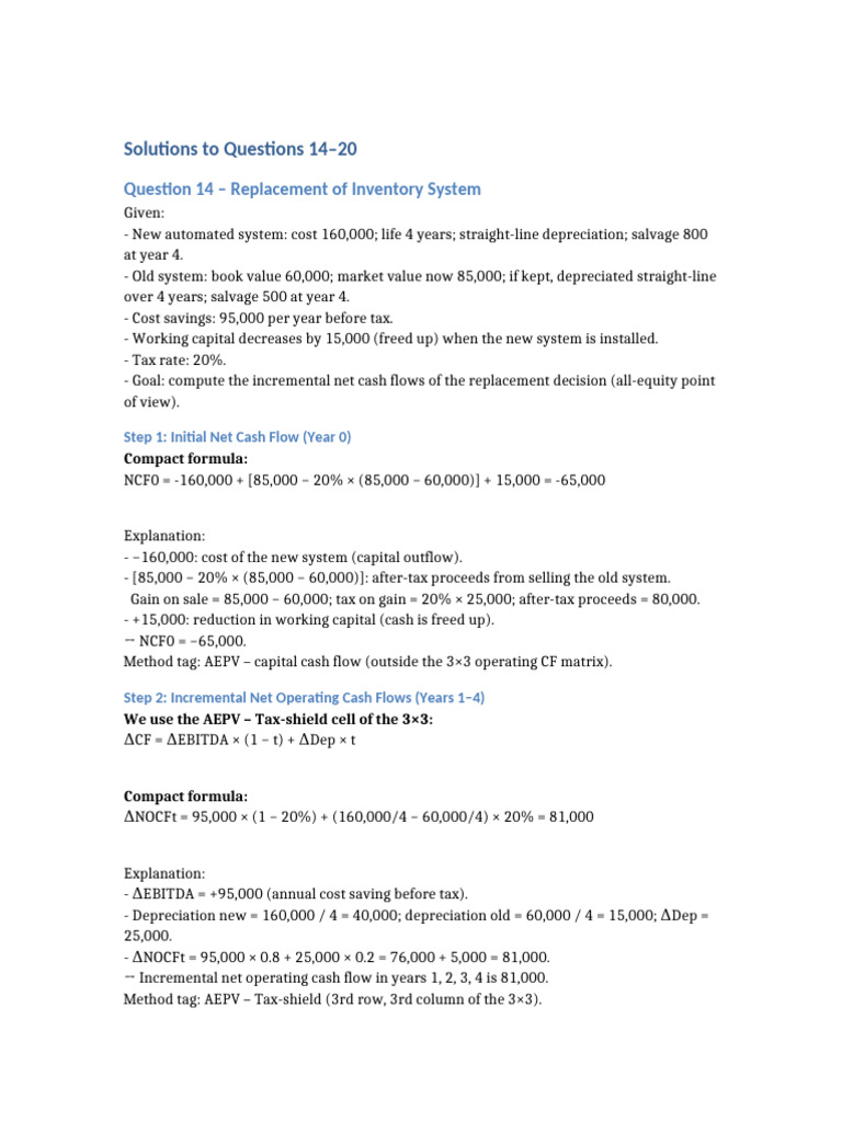 Replacement_Machine_Projects_Q14_to_Q20 | PDF | Net Present Value |  Internal Rate Of Return