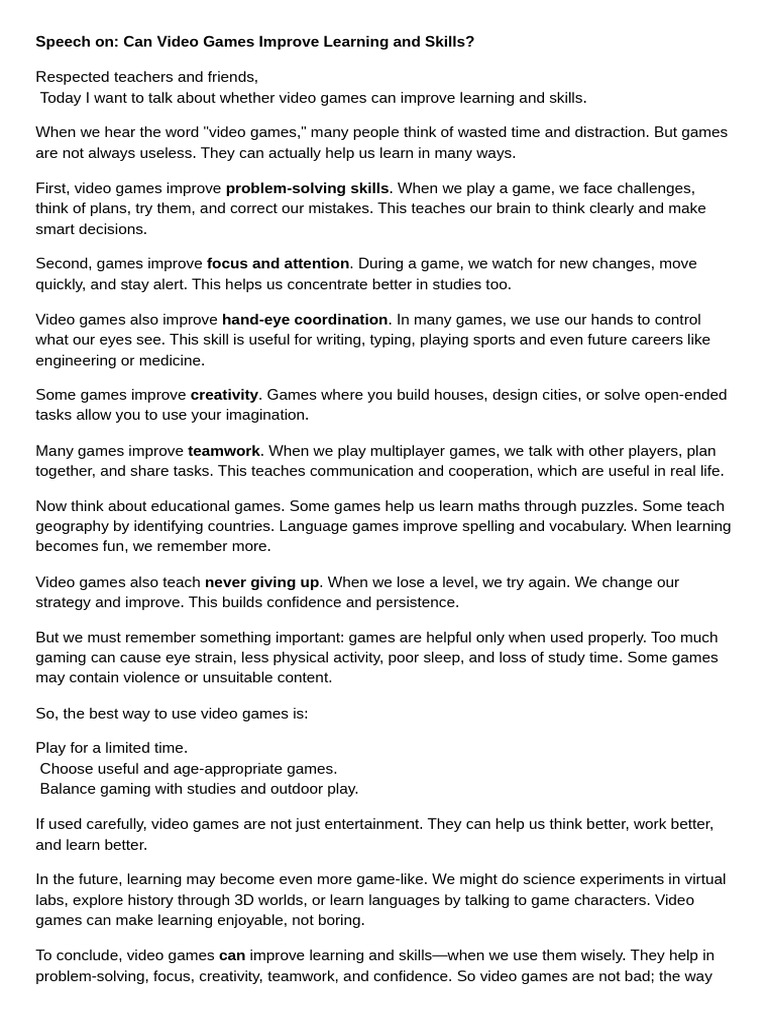 Video Games Enhance Learning Skills | PDF | Video Games | Learning