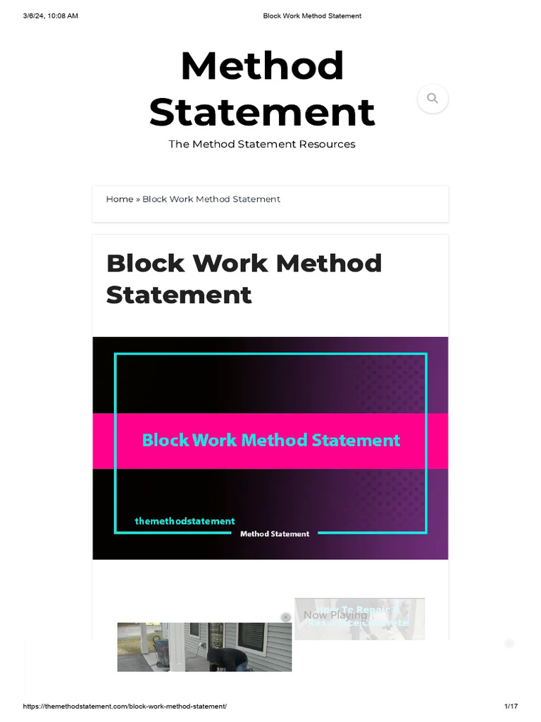 Block Work Method Statement Guide | PDF | Mortar (Masonry) | Building ...