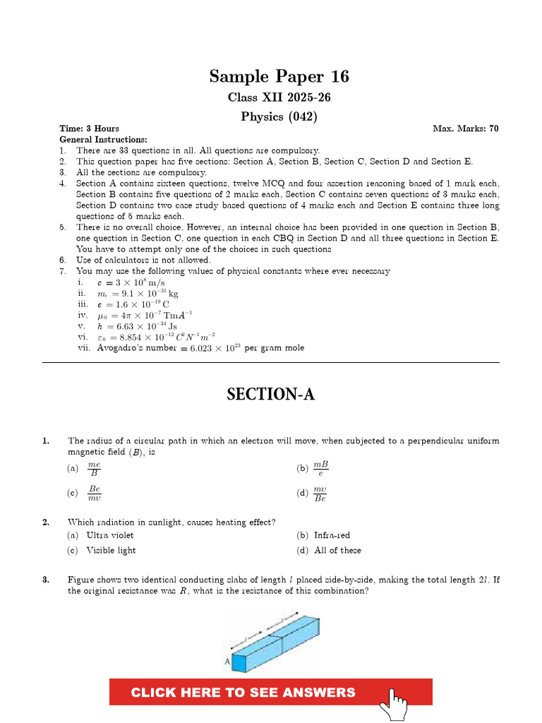 Class 12 Physics Sample Paper 16 | PDF | Rectifier | Electric Power
