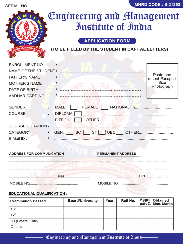 Engineering Institute Admission Form | PDF