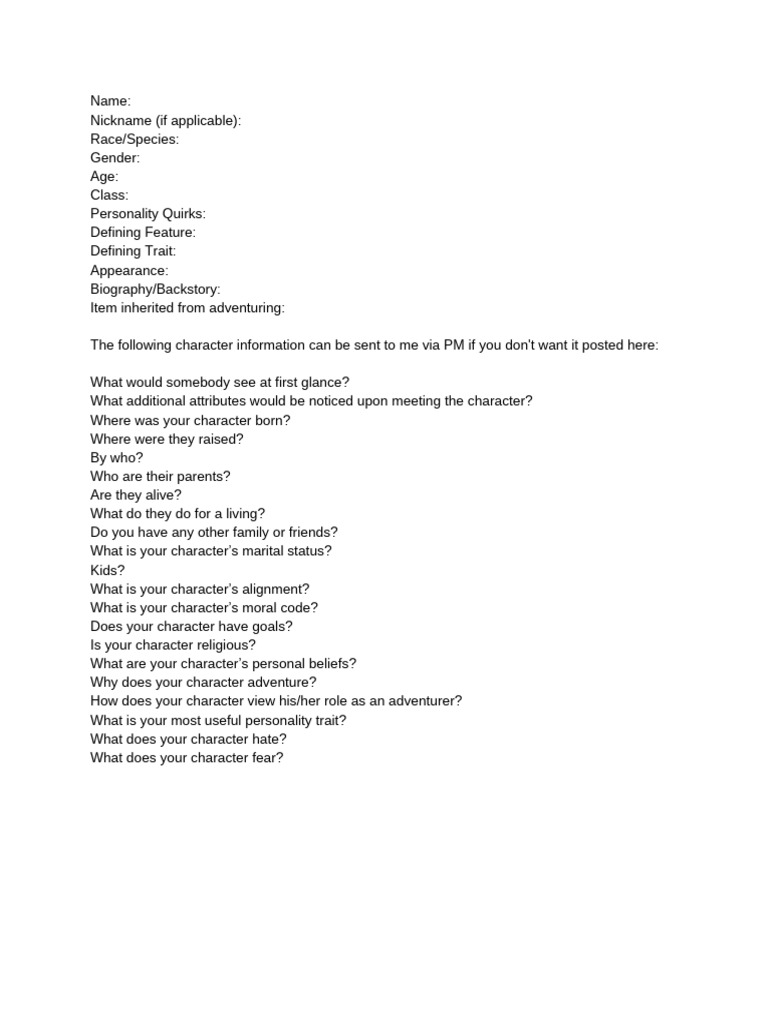 Character Profile Template for RPGs | PDF