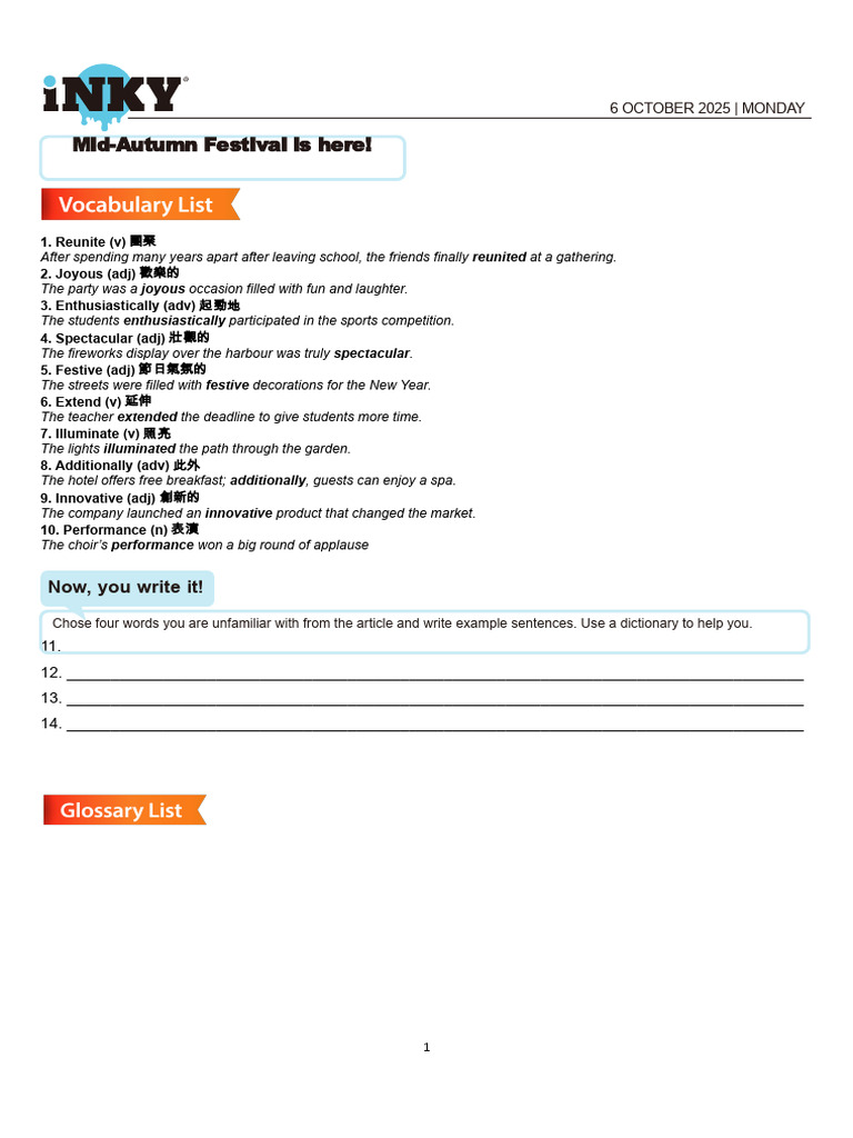 Mid-Autumn Festival Vocabulary & Activities | PDF