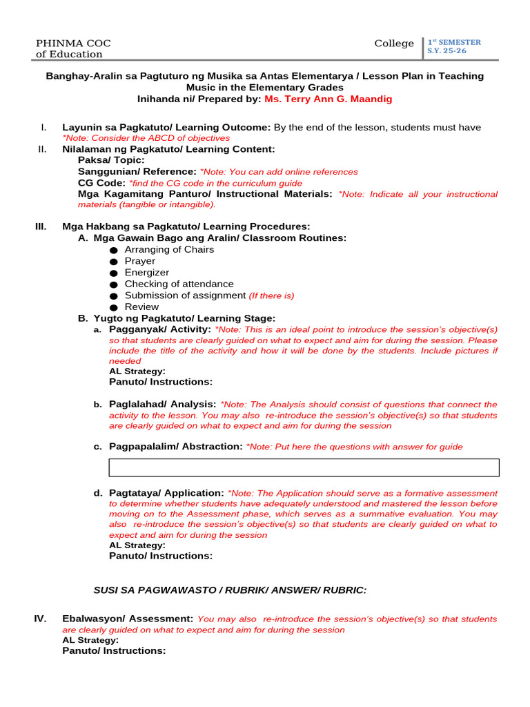 LP Template in English Filipino UPDATED | PDF | Cognition | Procedural ...