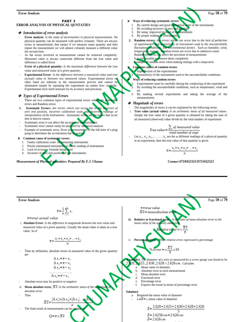 Understanding Error Analysis in Measurements | PDF | Observational ...