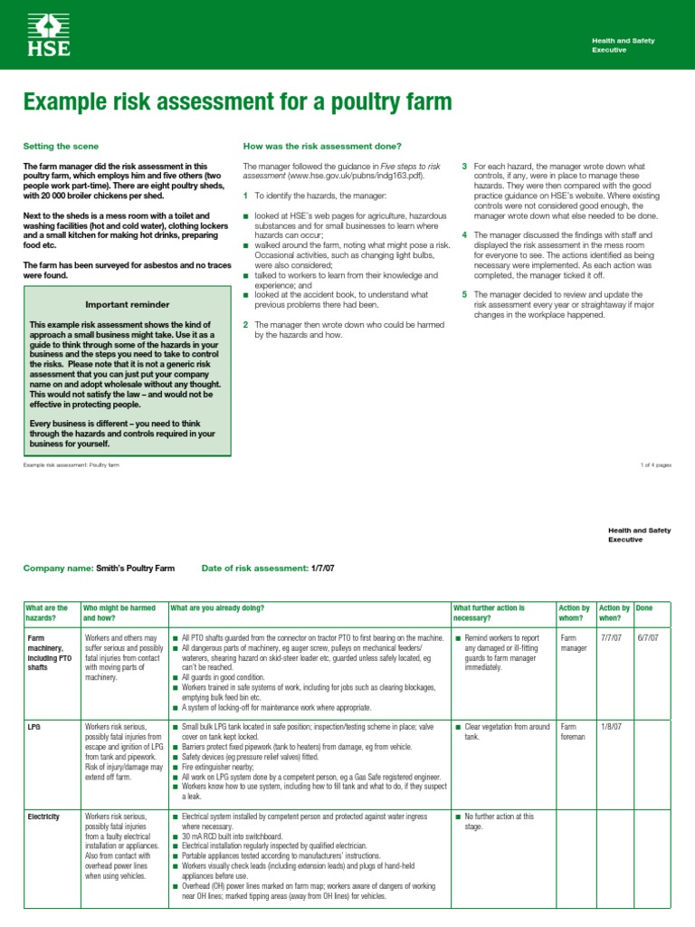 Example Risk Assessment For A Poultry Farm: Setting The Scene How Was