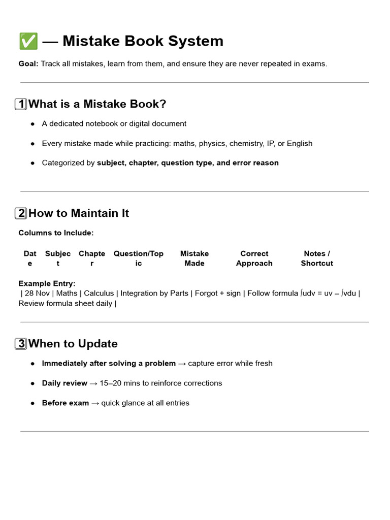 Mistake Book System for Exam Success | PDF