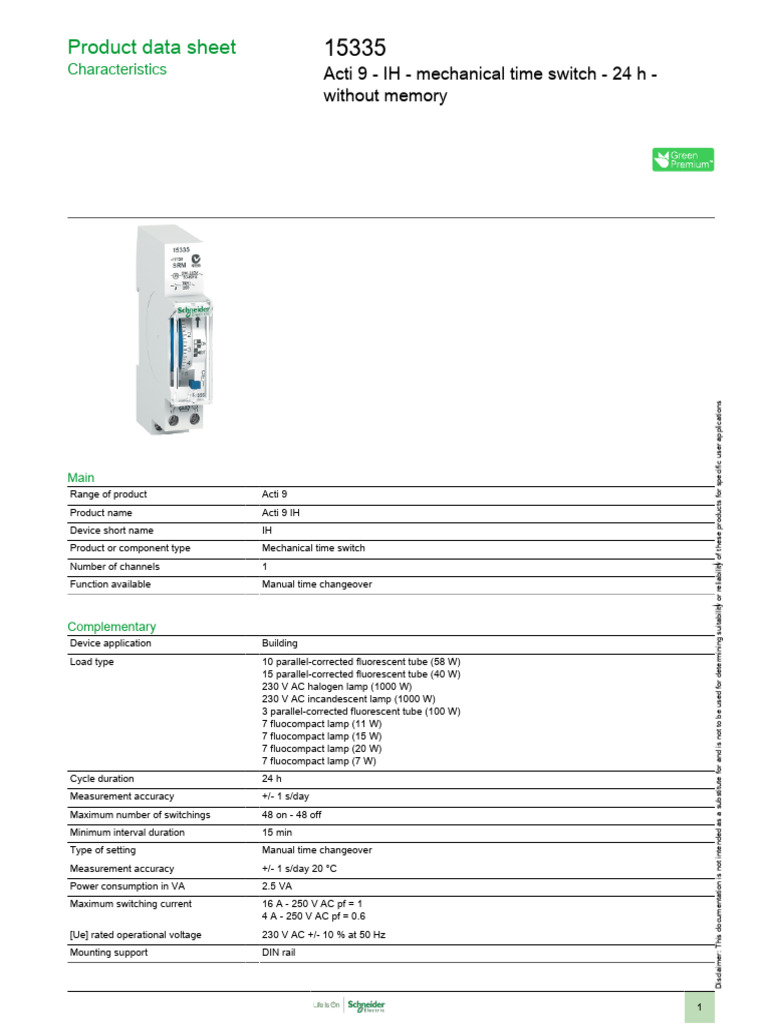 Acti 9 IH Mechanical Time Switch 24h | PDF | Alternating Current ...