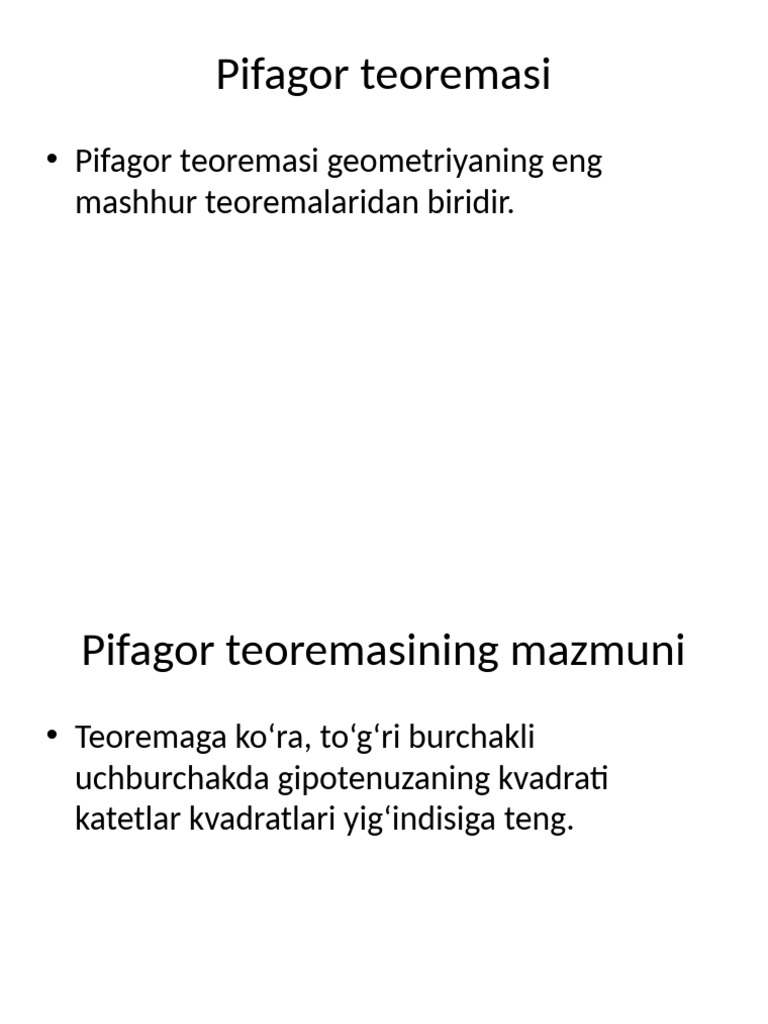 Pifagor Teoremasi Slayd | PDF