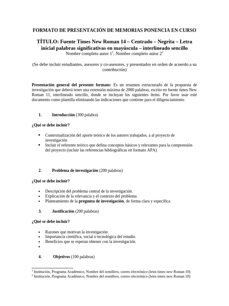 Anexo 2. Nuevo Formato Presentación Memorias Ponencia en Curso | PDF ...