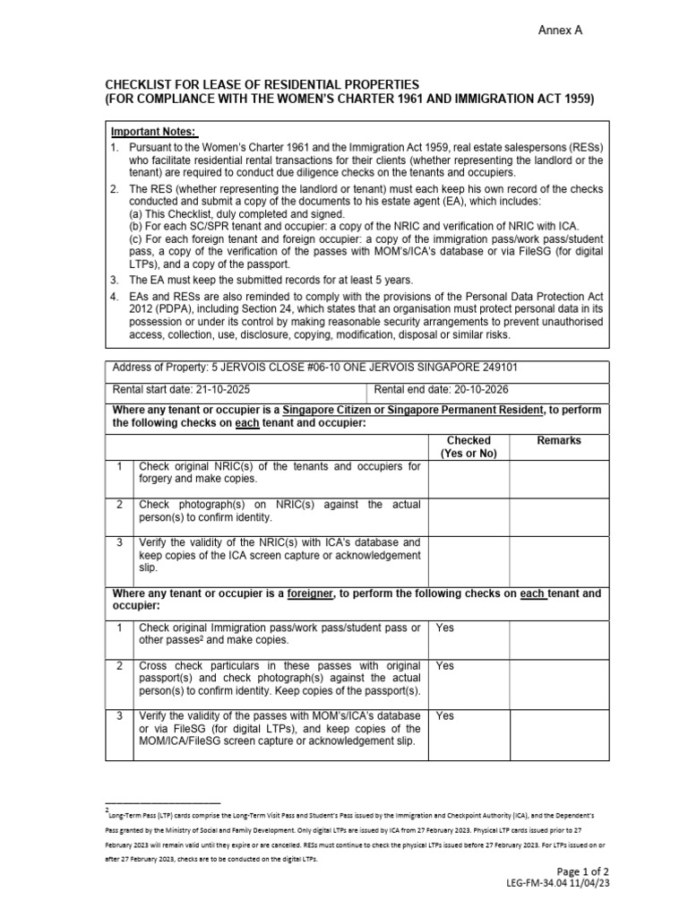 Residential Property Lease Compliance Checklist | PDF