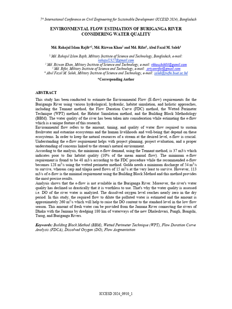 E-Flow Estimation for Buriganga River | PDF | Water Quality | Water