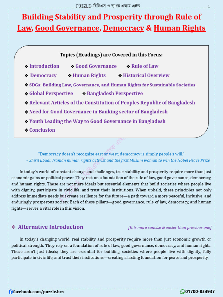 3 Law, Good Governance, Democracy & Human Rights PUZZLE | PDF ...