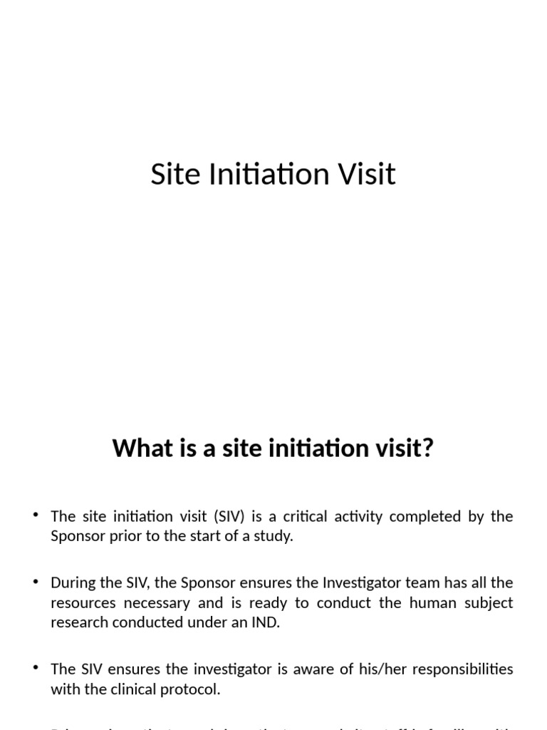 Site Initiation Visit Guide for Sponsors | PDF | Institutional Review ...