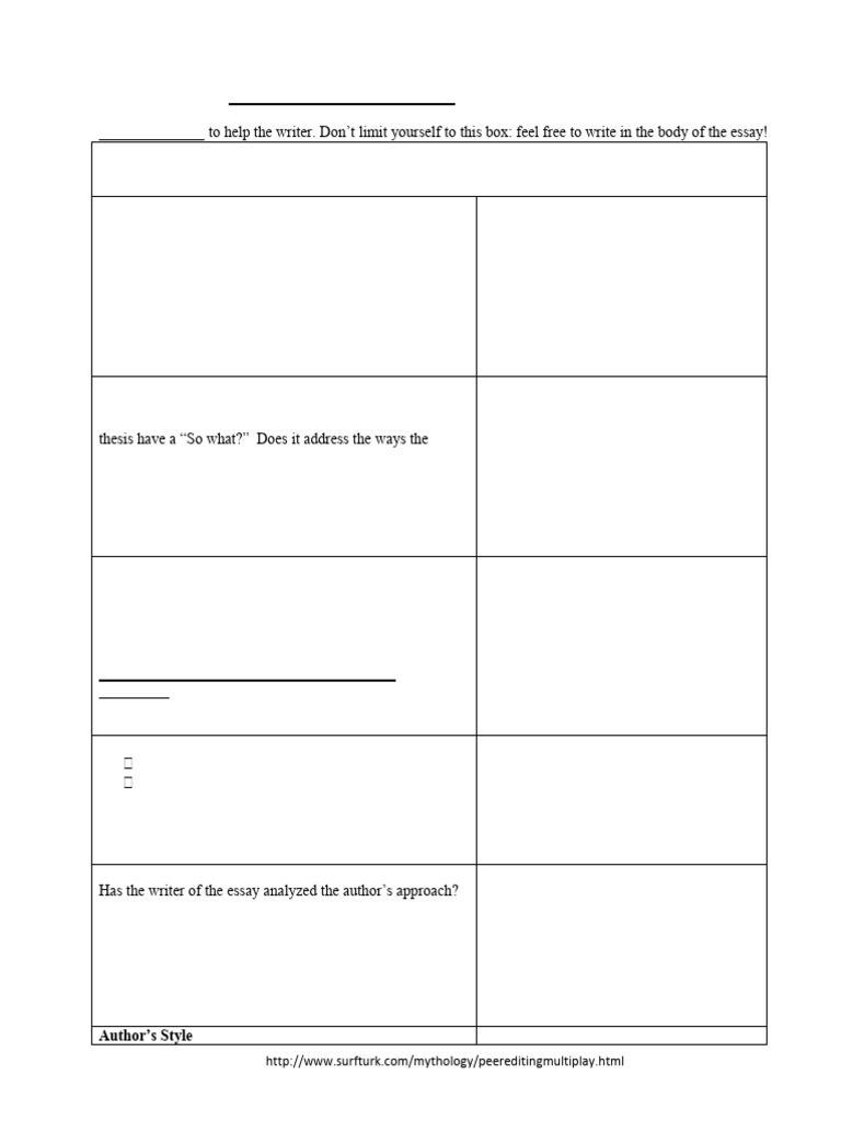 Peer Editing Guide for Literary Essays | PDF | Ellipsis | Syntax