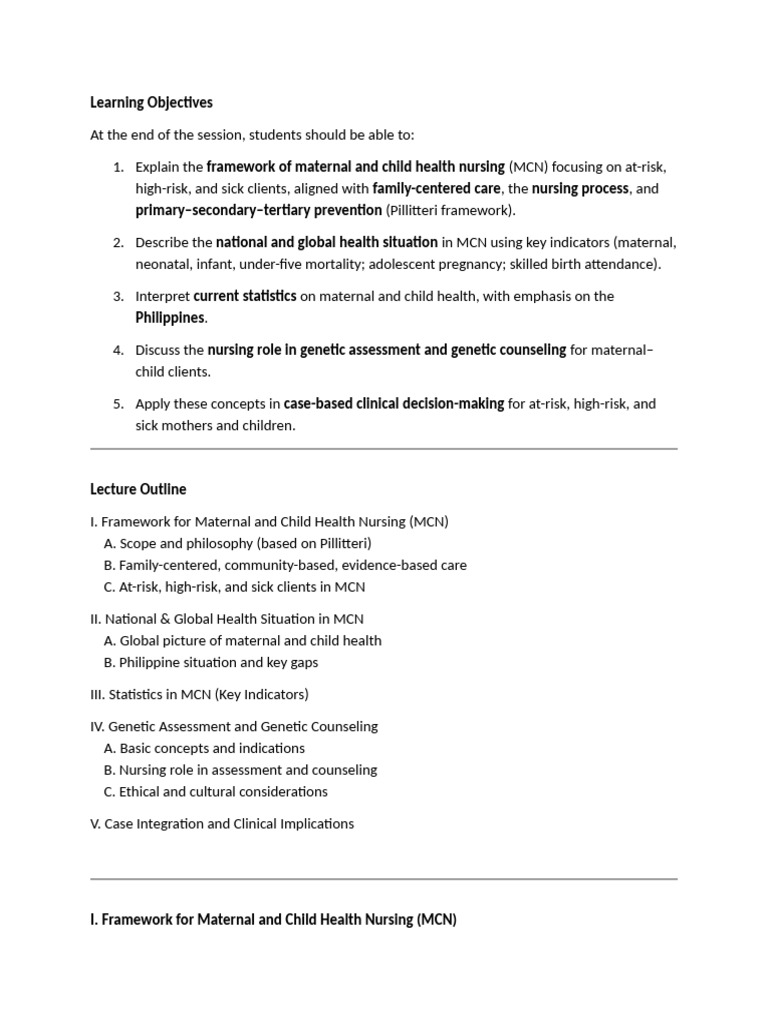 Framework of Maternal and Child Health Nursing | PDF | Maternal Health ...