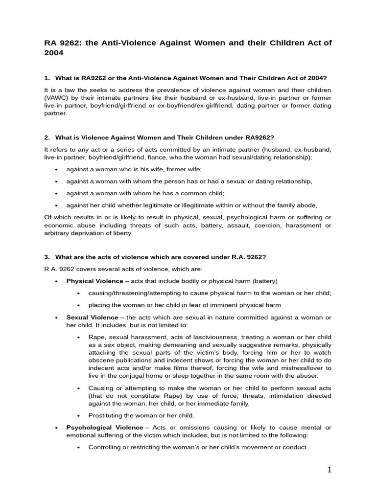 Understanding RA 9262: Anti-Violence Law | PDF | Domestic Violence ...