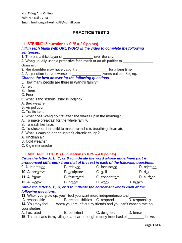 English Practice Test and Exercises | PDF