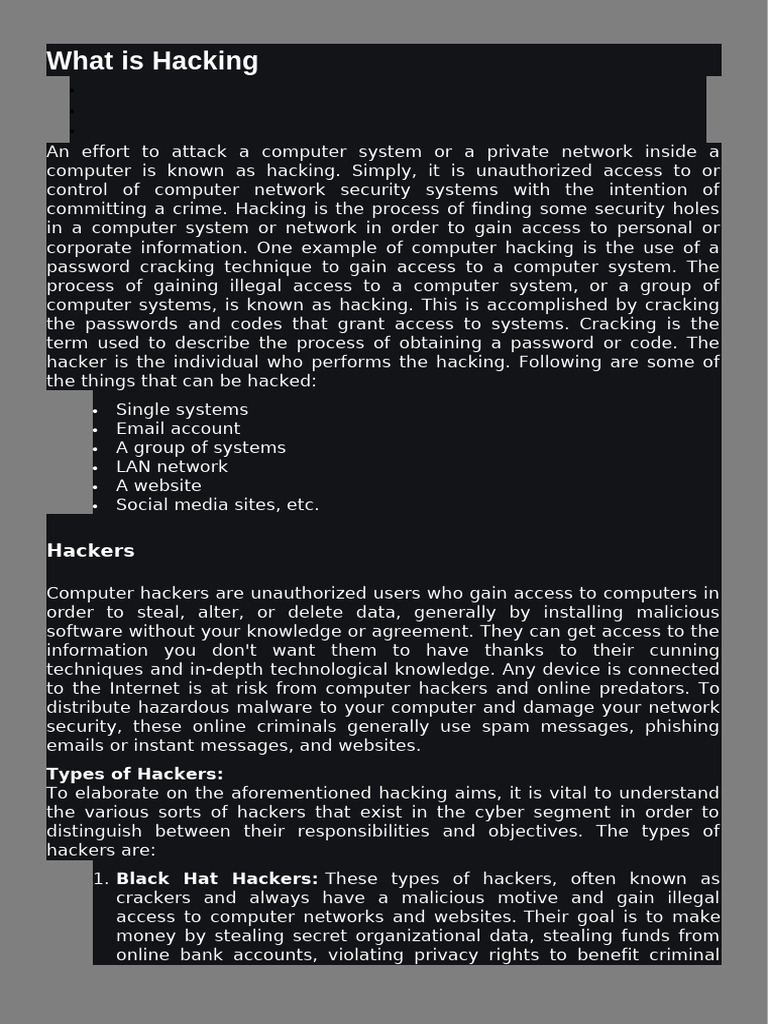 Understanding Hacking: Types and Phases | PDF | Security Hacker | Security
