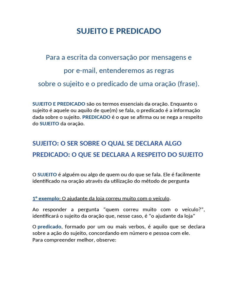 Entenda Sujeito e Predicado na Oração | PDF | Assunto (gramática ...