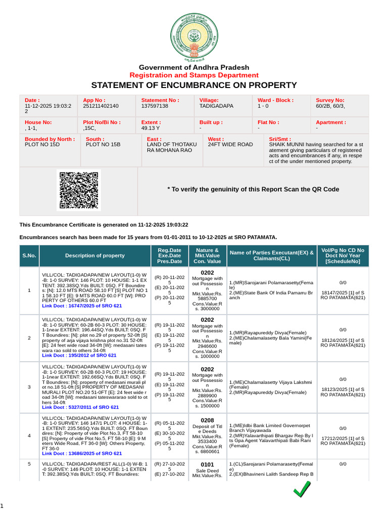 Statement of Encumbrance On Property: Registration and Stamps ...