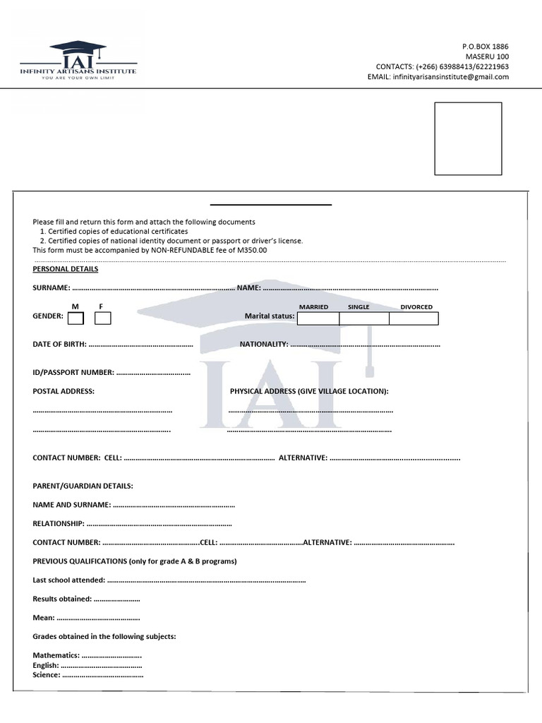 2025 Application Form for Infinity Institute | PDF | Government And ...